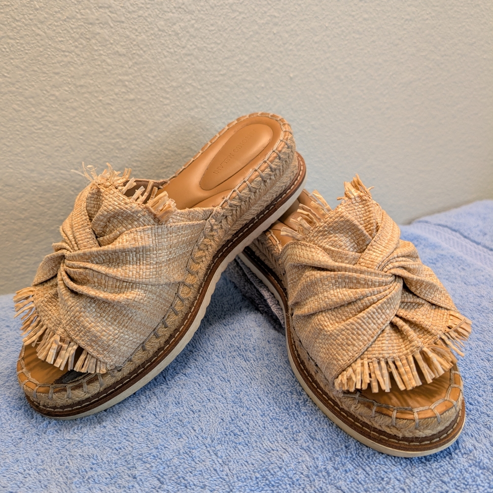 ANTONIO MELANI Beige Raffia Knot Espadrille Slide Sandals